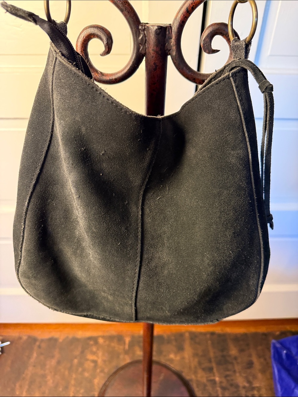 Black hippie Suede Hobo Bag 90s Y2K Boho Slouchy Purse Leather Strap